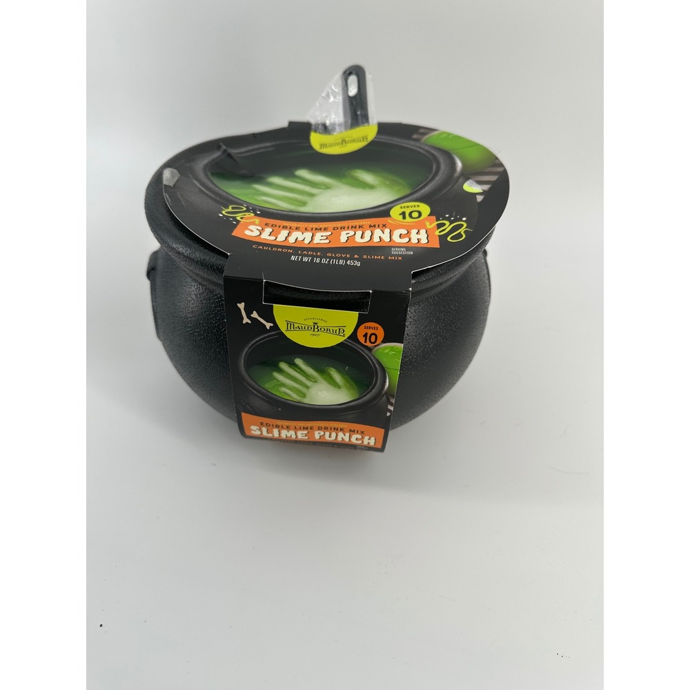 Maud Borup Halloween Slime Punch Kit Lime Drink Mix Cauldron Ladle Glove 16oz